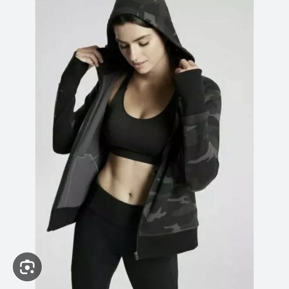 Athleta Triumph Full Zip Hoodie Size Large Black Camo Used But Good Condition